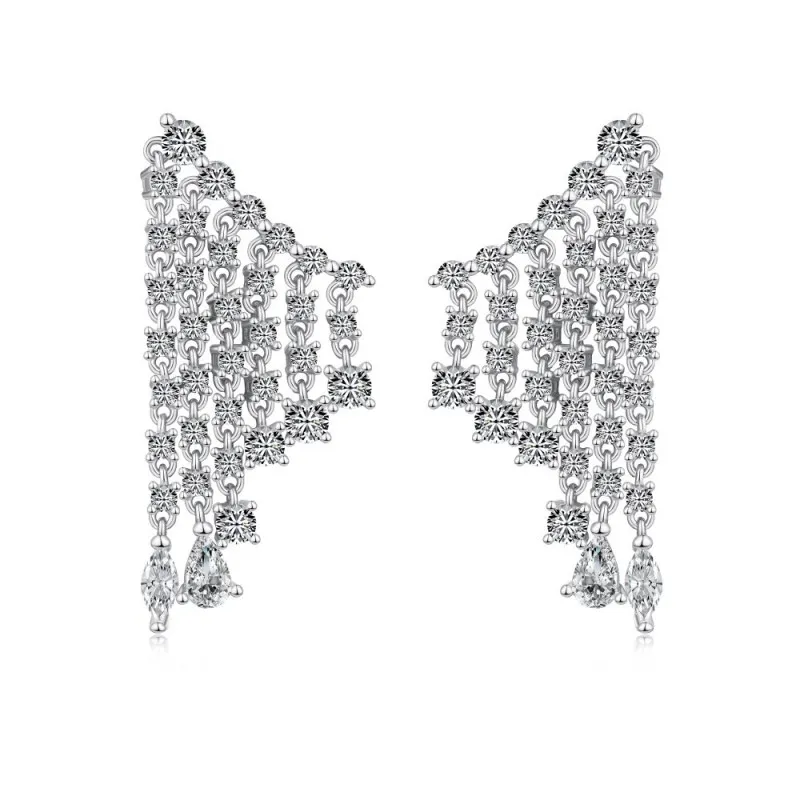 Waterdrop Zirconia Tassel Stud Earring 40200417