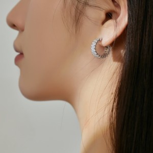 Rectangle C Shape Zirconia Stud Hoop Earring 40200426