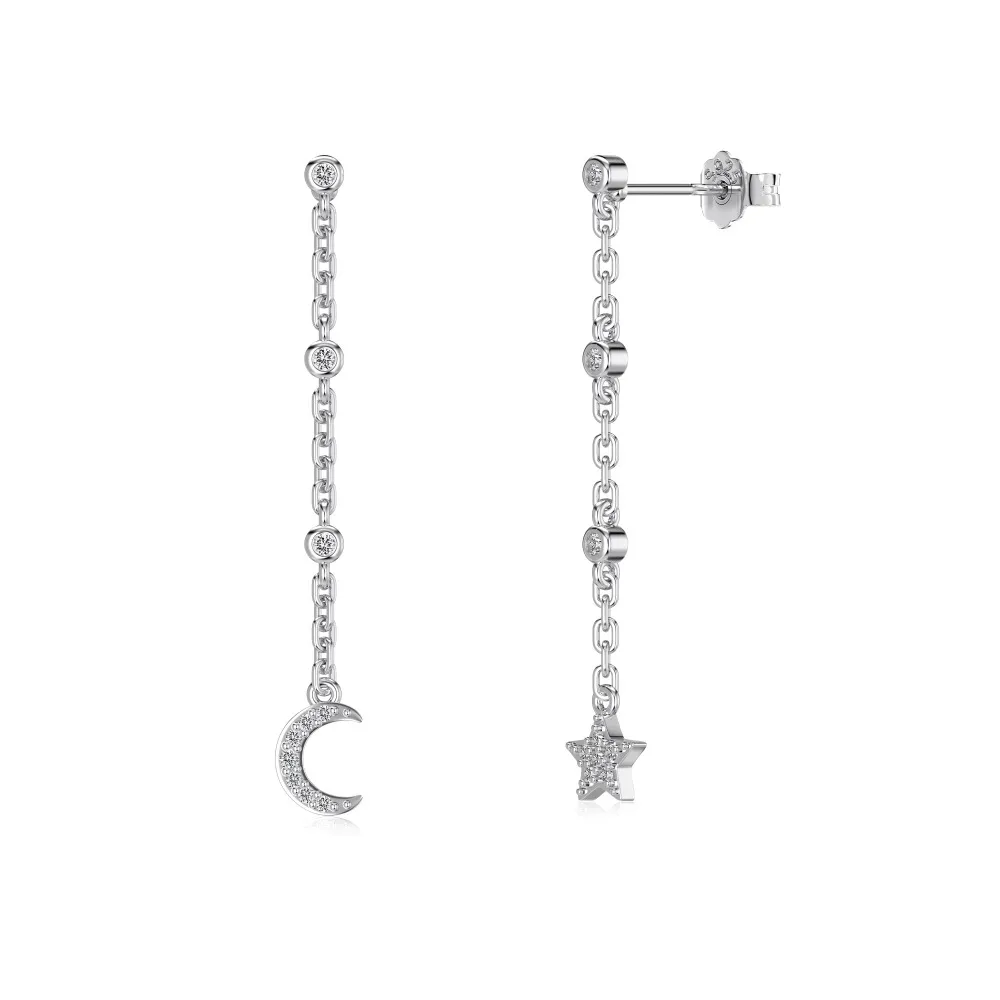 Star Moon Zirconia Tassel Stud Earring 40200436