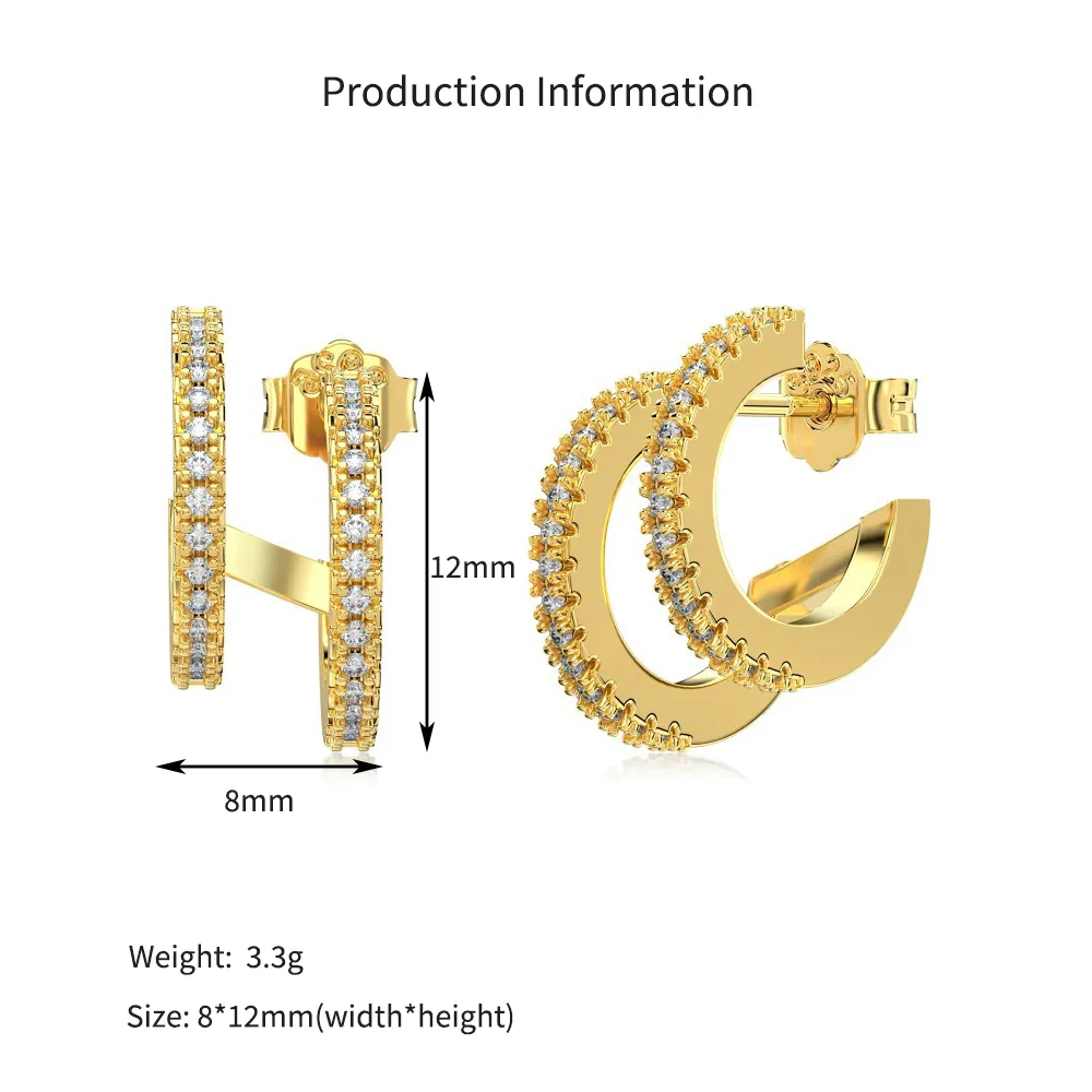 Two Rows Zirconia Stud Earring 40200447 - image3