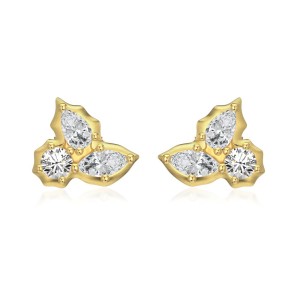 Irregular Zirconia Leaves Stud Earring 40200500