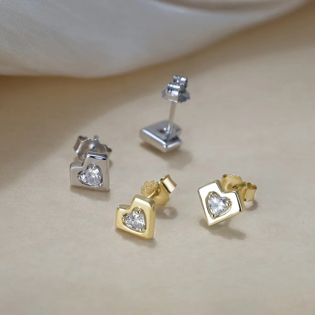 925 Sterling Silver Zirconia Heart Stud Earring 40200516 - image2