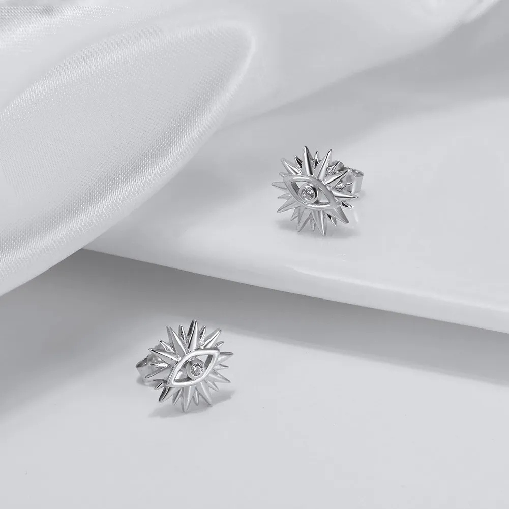 925 Sterling Silver Spiky Evil Eye Stud Earring 40200518 - image2