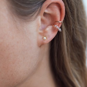 925 Sterling Silver Zirconia Octagonal Star Stud Earring 40200520