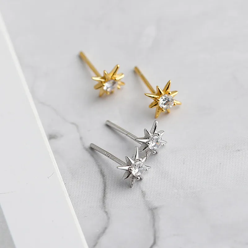 925 Sterling Silver Zirconia Octagonal Star Stud Earring 40200520 - image2