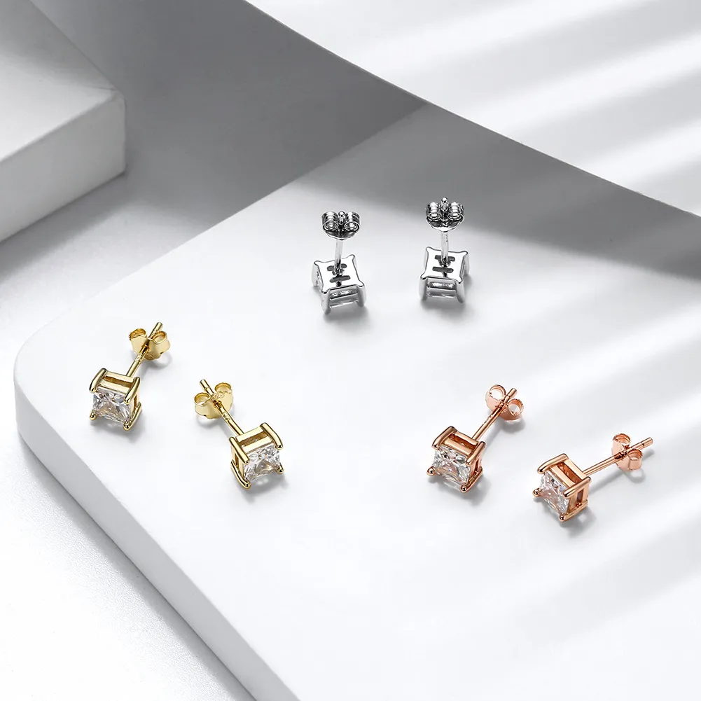 925 Sterling Silver Square Zirconia Stud Earring 40200521 - image2