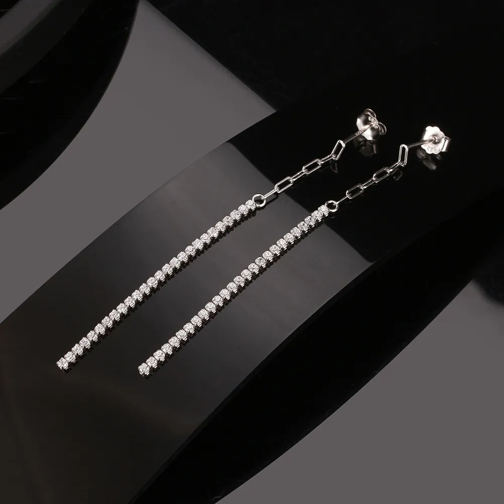 S925 Linked Chain Zirconia Tassel Stud Earring 40200522 - image2