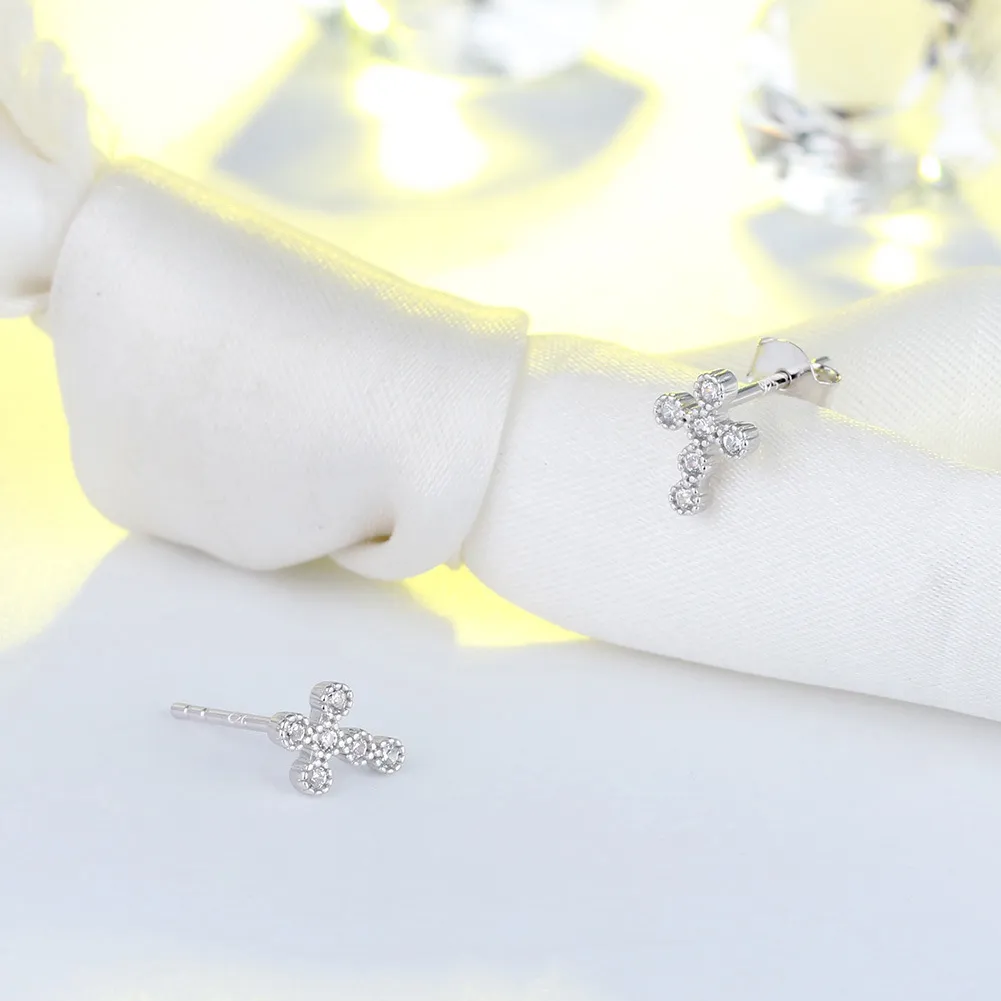 925 Sterling Silver Zirconia Cross Stud Earring 40200523 - image2