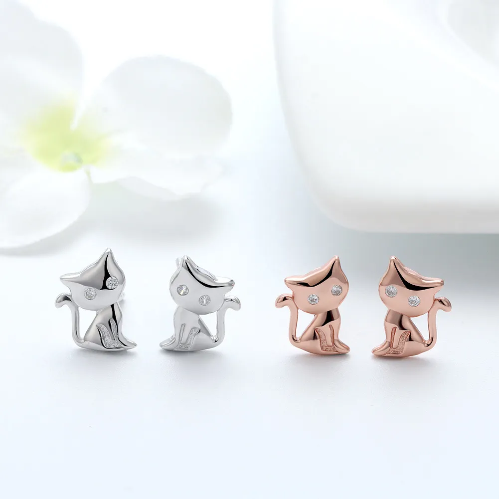 925 Sterling Silver Zirconia Kitten Stud Earring 40200524 - image2