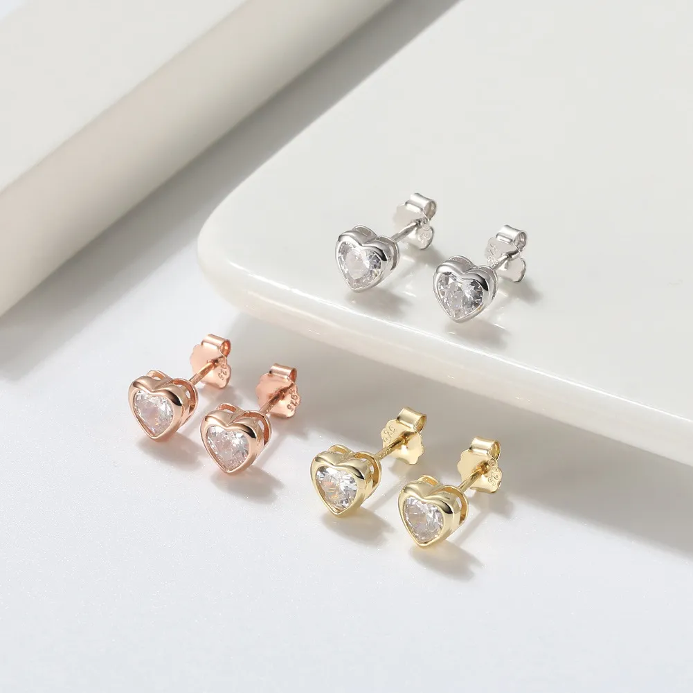 925 Sterling Silver Zirconia Heart Stud Earring 40200526 - image2