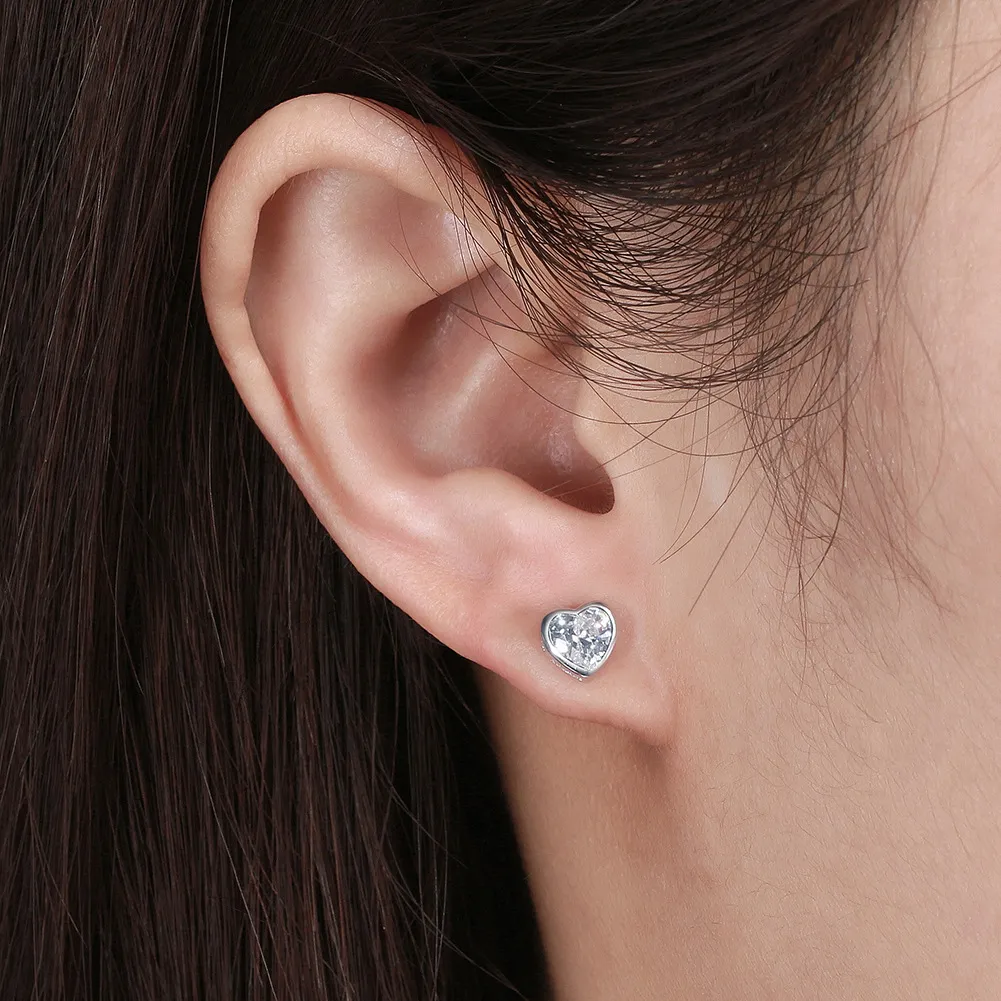 925 Sterling Silver Zirconia Heart Stud Earring 40200526 - image1