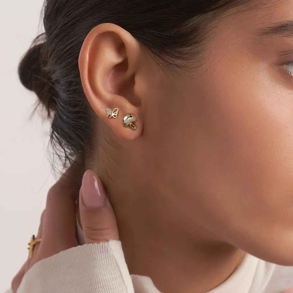 S925 Zirconia Mushroom Stud Earrings 40200528 - image1