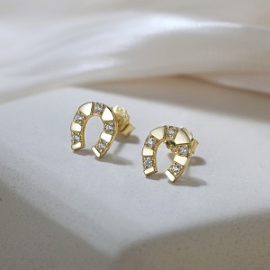 S925 Lucky Symbol Horseshoe Stud Earrings 40200529