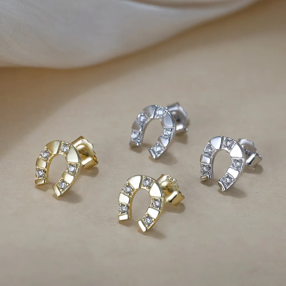 S925 Lucky Symbol Horseshoe Stud Earrings 40200529 - image2