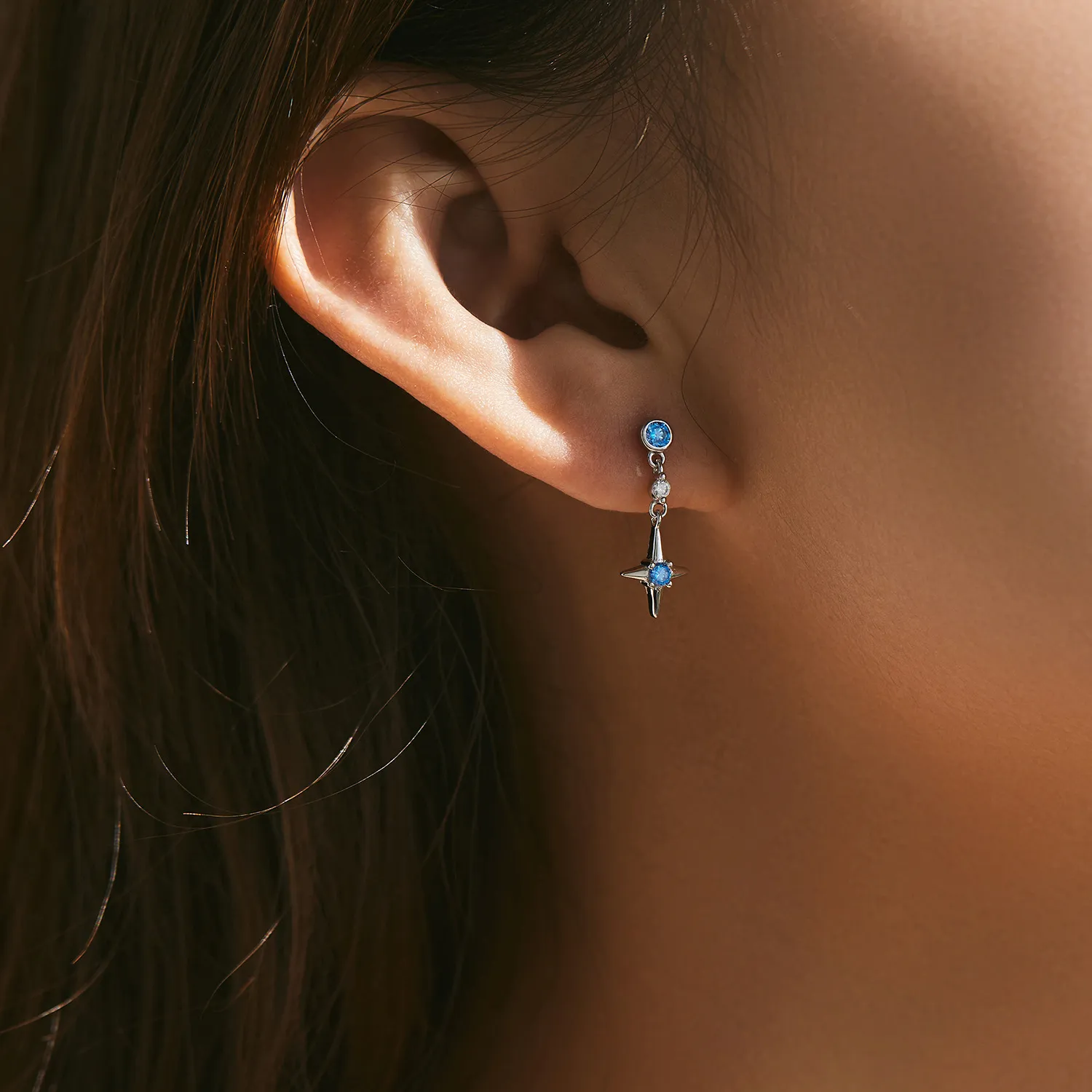 S925 Bright Blue Zirconia Star Stud Earring 40200536 - image1