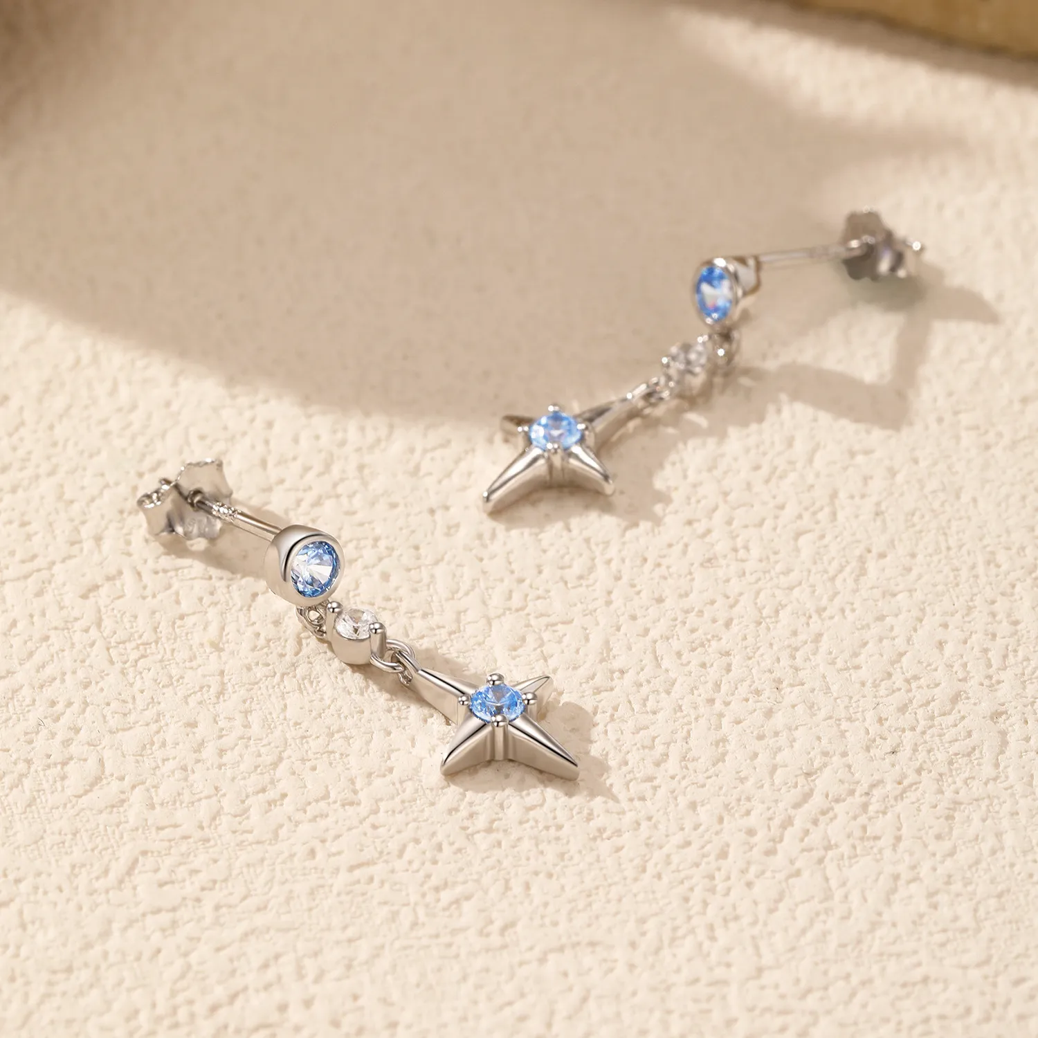 S925 Bright Blue Zirconia Star Stud Earring 40200536 - image2