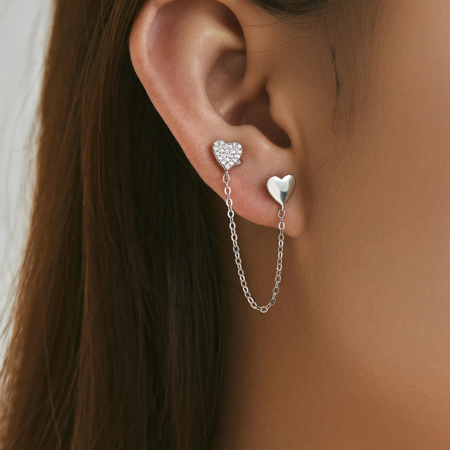 S925 Zirconia Heart Tassel Stud Earring 40200537 - image1
