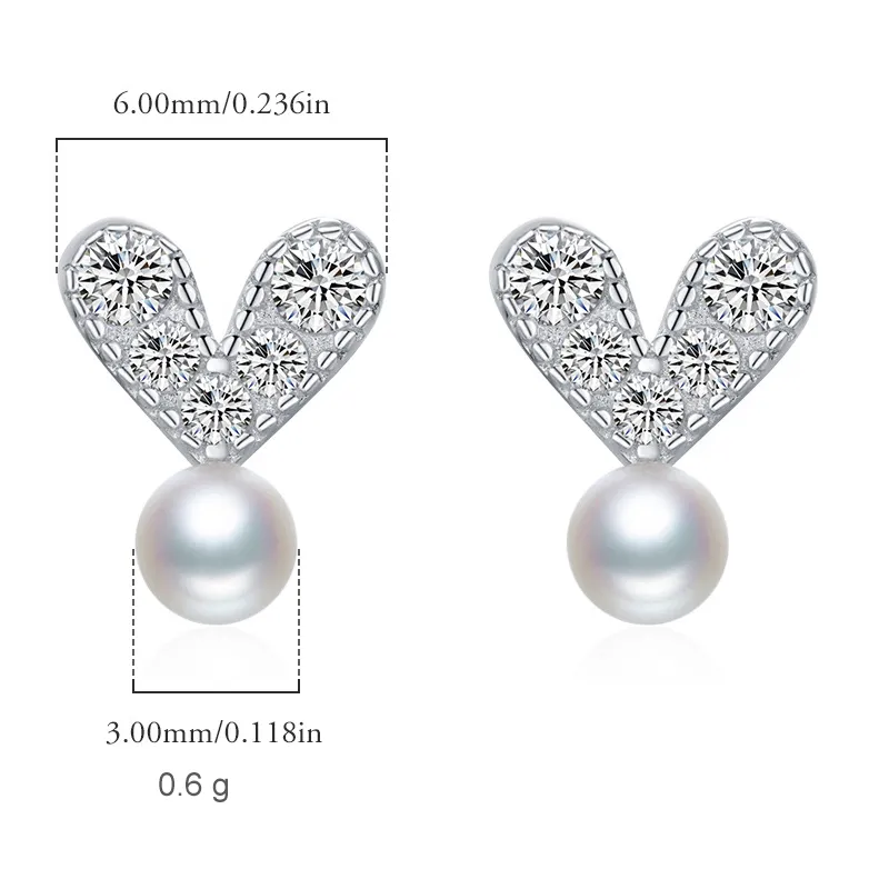 925 Sterling Silver Zirconia Heart Pearl Stud Earring 40200540 - image2