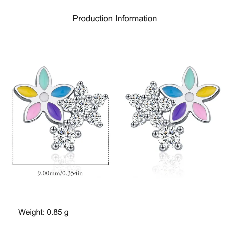 925 Sterling Silver Colorful Zirconia Flower Stud Earring 40200542 - image2