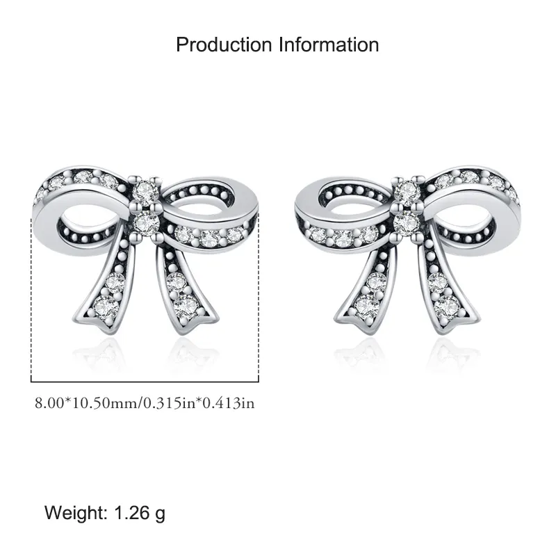 S925 Vintage Zirconia Bow Stud Earring 40200543 - image2