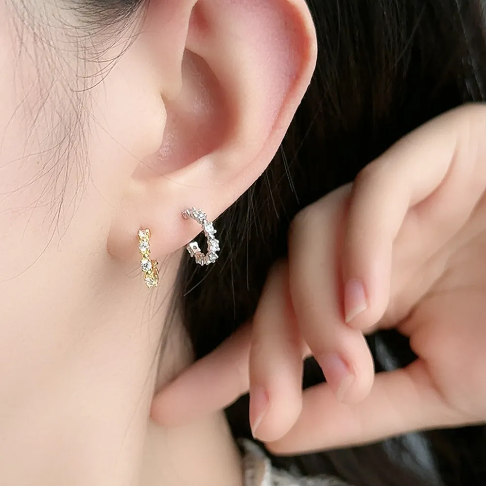 925 Sterling Silver Zirconia Hoop Stud Earring 40200549 - image1