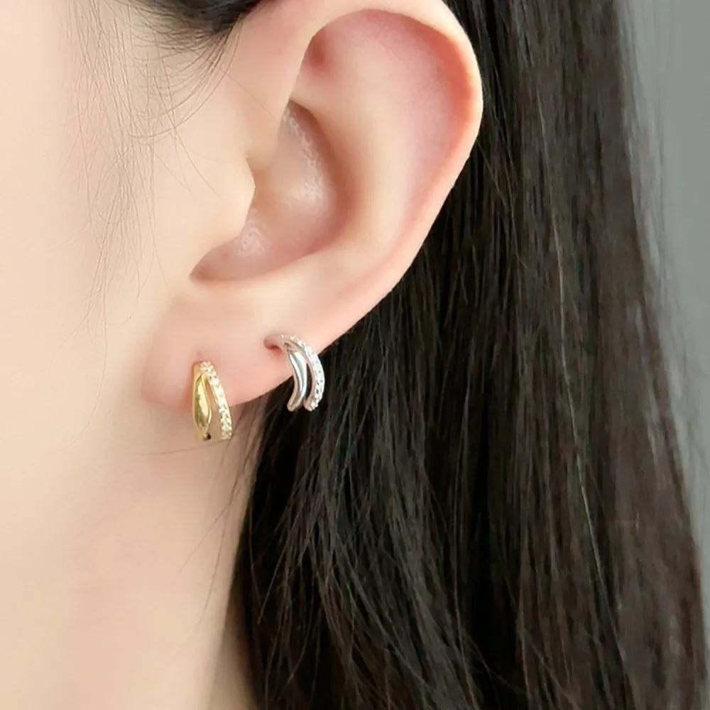 925 Sterling Silver Two Rows Zirconia Stud Earring 40200551 - image1