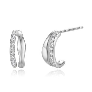 925 Sterling Silver Two Rows Zirconia Stud Earring 40200551