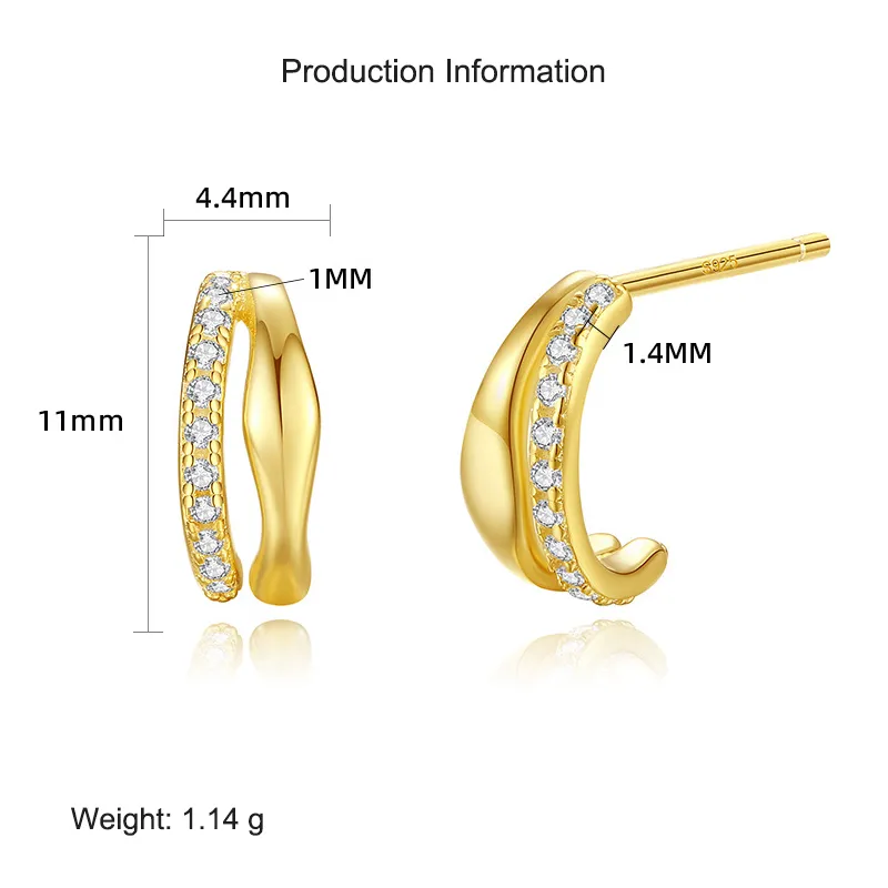 925 Sterling Silver Two Rows Zirconia Stud Earring 40200551 - image2