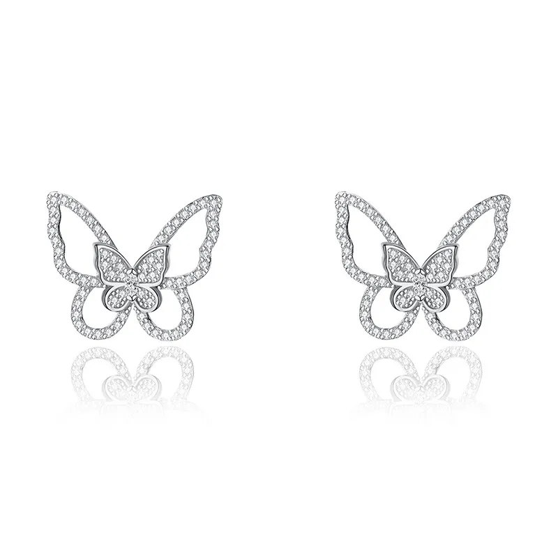 925 Sterling Silver Zirconia Butterfly Stud Earring 40200554