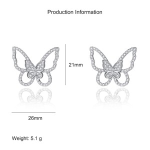 925 Sterling Silver Zirconia Butterfly Stud Earring 40200554