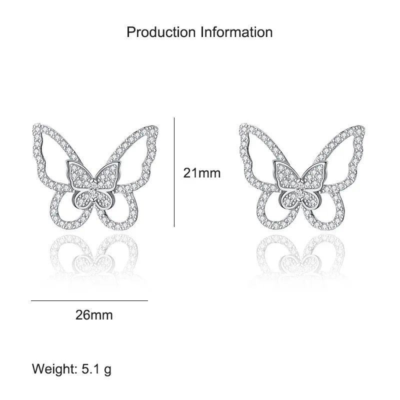 925 Sterling Silver Zirconia Butterfly Stud Earring 40200554 - image2