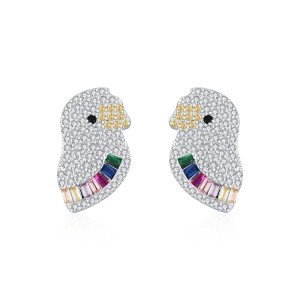 925 Sterling Silver Colorful Zircon Parrot Stud Earrings 40200557