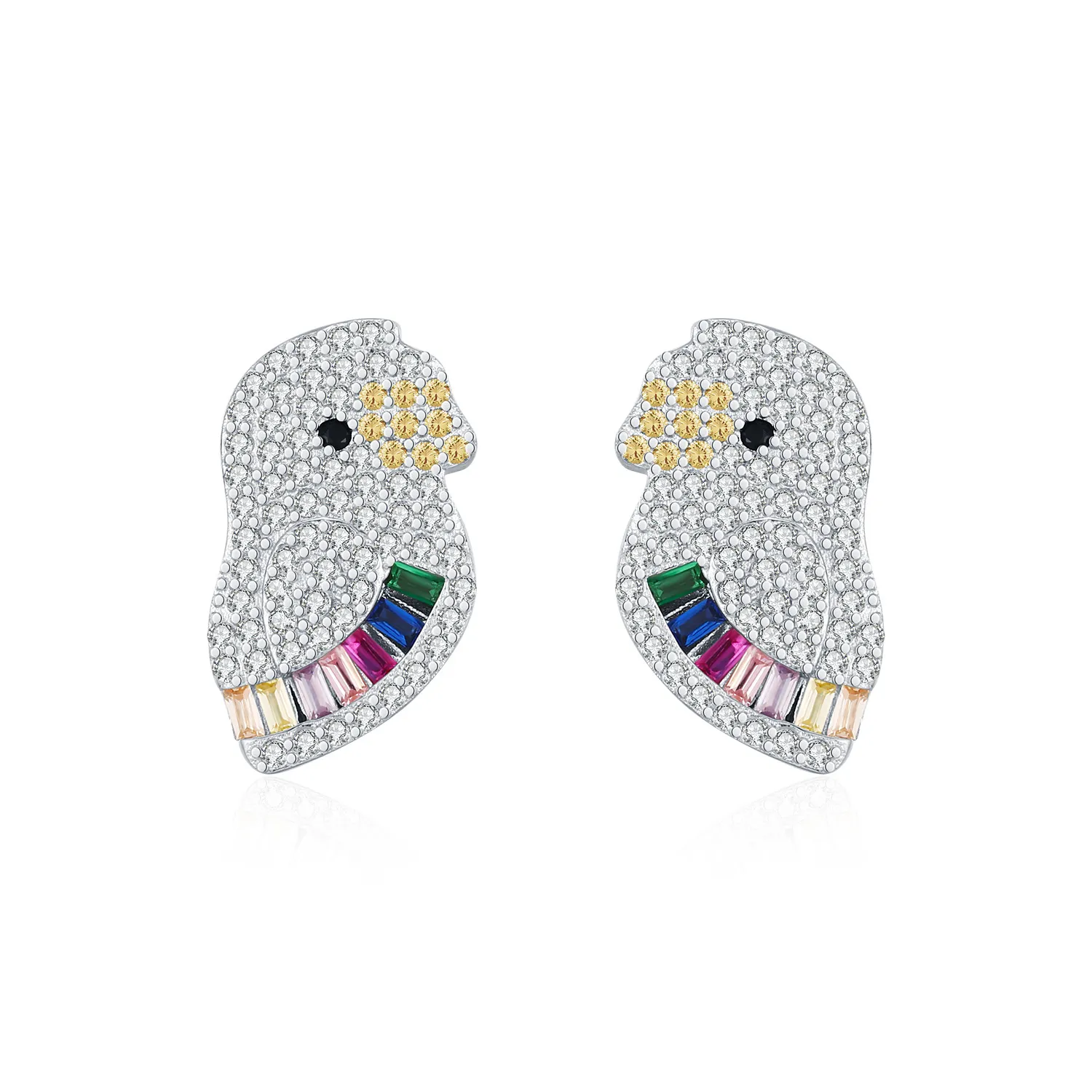 925 Sterling Silver Colorful Zircon Parrot Stud Earrings 40200557