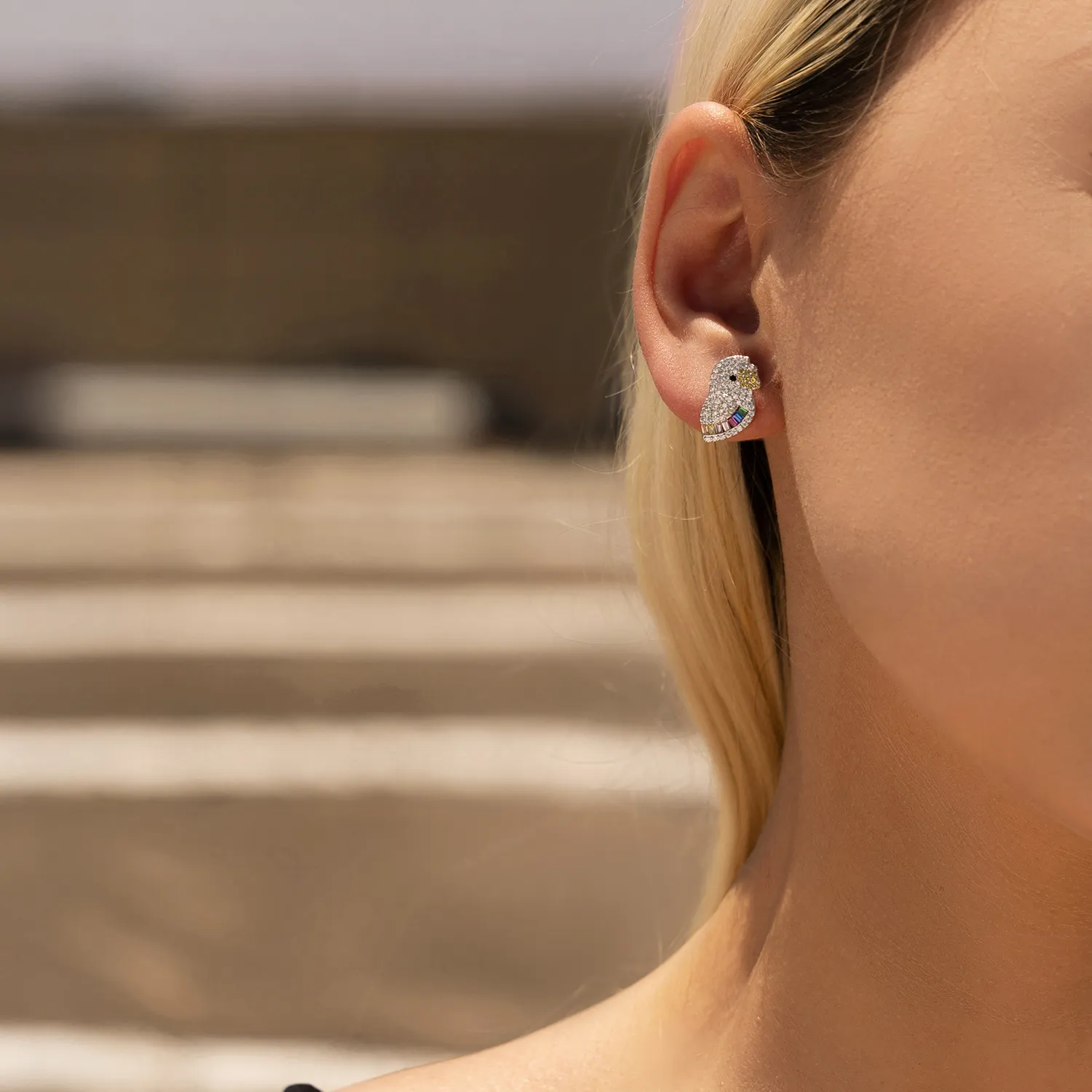 925 Sterling Silver Colorful Zircon Parrot Stud Earrings 40200557 - image1