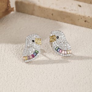 925 Sterling Silver Colorful Zircon Parrot Stud Earrings 40200557