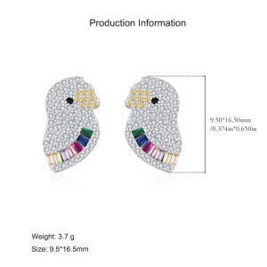 925 Sterling Silver Colorful Zircon Parrot Stud Earrings 40200557