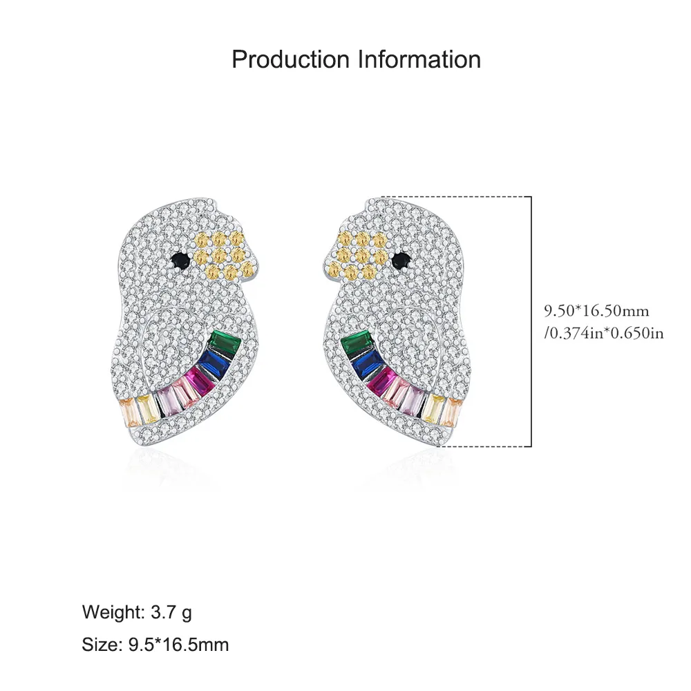 925 Sterling Silver Colorful Zircon Parrot Stud Earrings 40200557 - image2