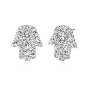 925 Sterling Silver CZ Hamsa Hand Evil Eye Protection Earrings 40200560