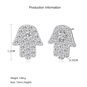 925 Sterling Silver CZ Hamsa Hand Evil Eye Protection Earrings 40200560
