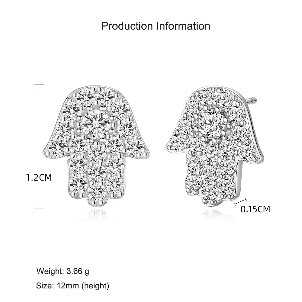 925 Sterling Silver CZ Hamsa Hand Evil Eye Protection Earrings 40200560 - image2