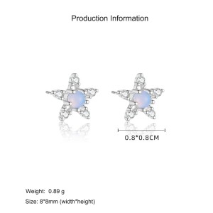 925 Sterling Silver Moon Star Zircon Stud Earring 40200561