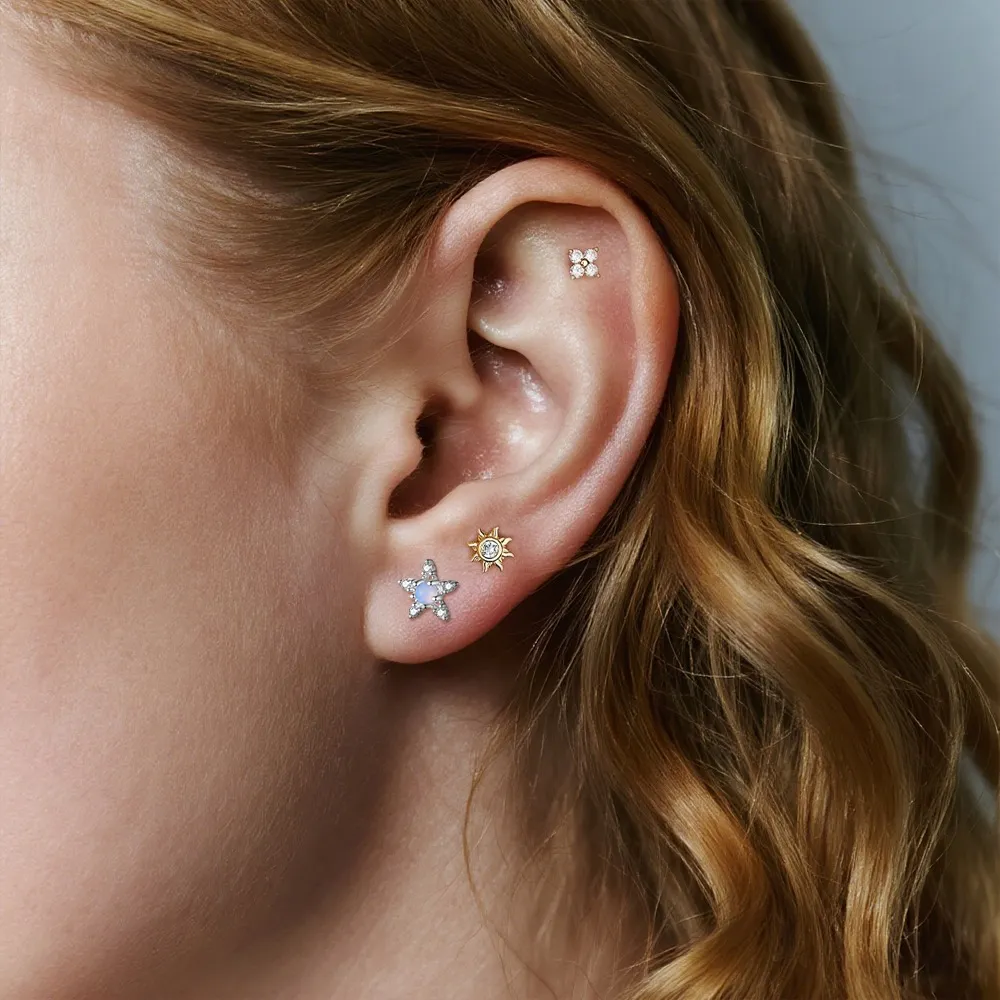 925 Sterling Silver Moon Star Zircon Stud Earring 40200561 - image1