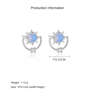 925 Sterling Silver Moon Star Zircon Stud Earring 40200561