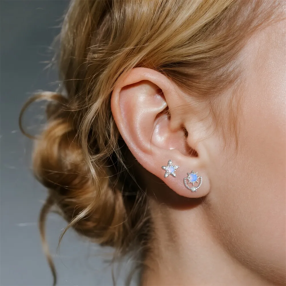 925 Sterling Silver Moon Star Zircon Stud Earring 40200561 - image3