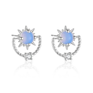 925 Sterling Silver Moon Star Zircon Stud Earring 40200561