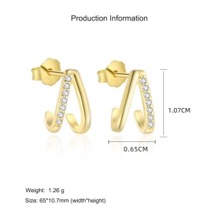 925 Sterling Silver Gold-Plated C-Shaped Zircon Earring 40200562