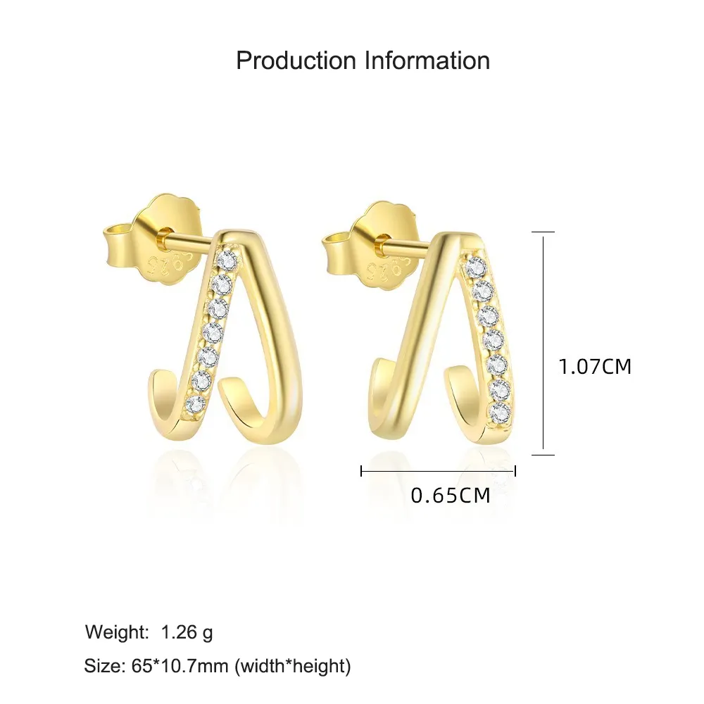 925 Sterling Silver Gold-Plated C-Shaped Zircon Earring 40200562 - image4