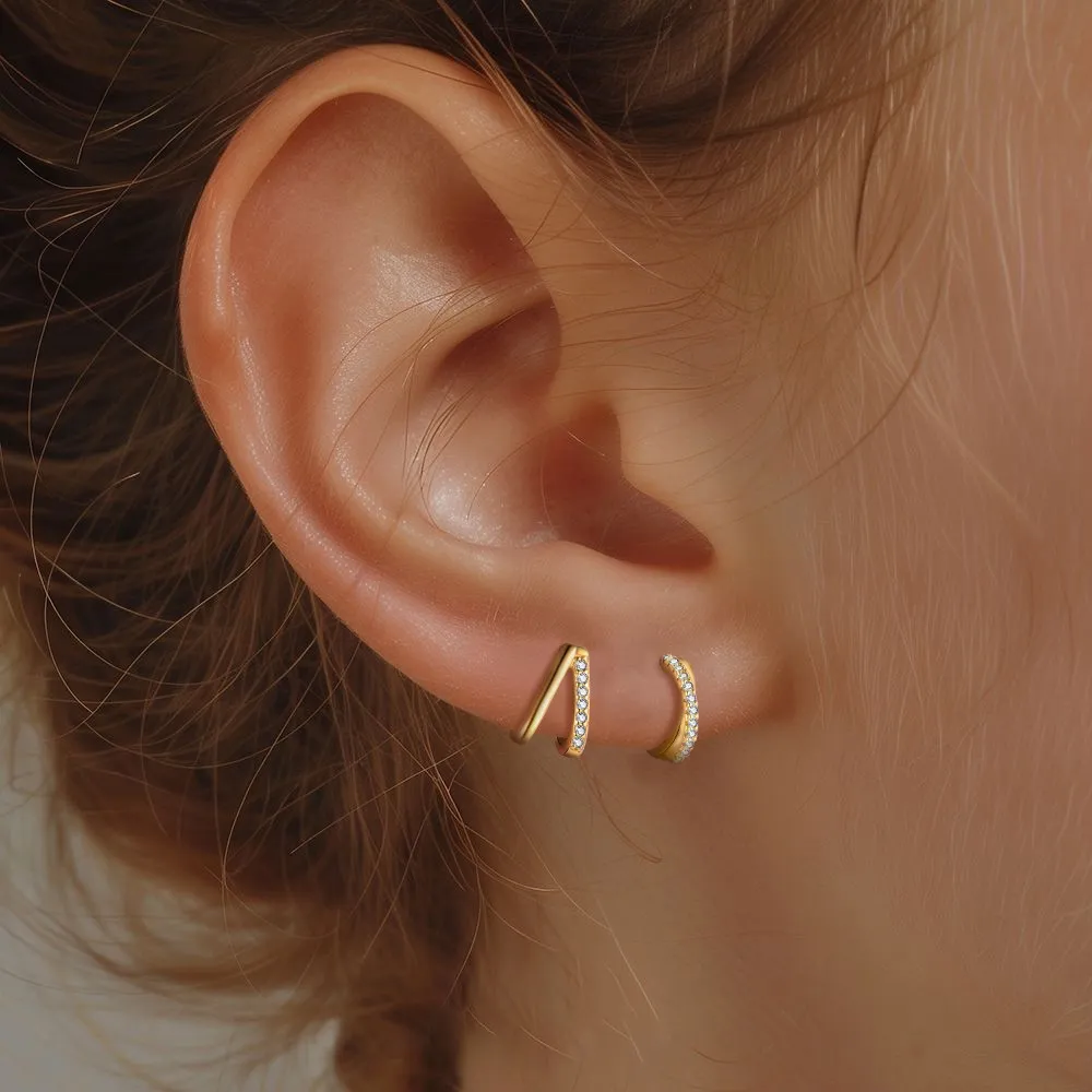 925 Sterling Silver Gold-Plated C-Shaped Zircon Earring 40200562 - image1