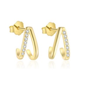 925 Sterling Silver Gold-Plated C-Shaped Zircon Earring 40200562