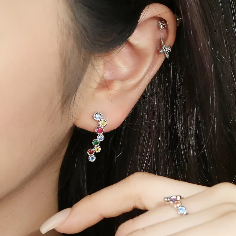 925 Sterling Silver Rainbow Colorful Zircon Stud Earring 40200564 - image1